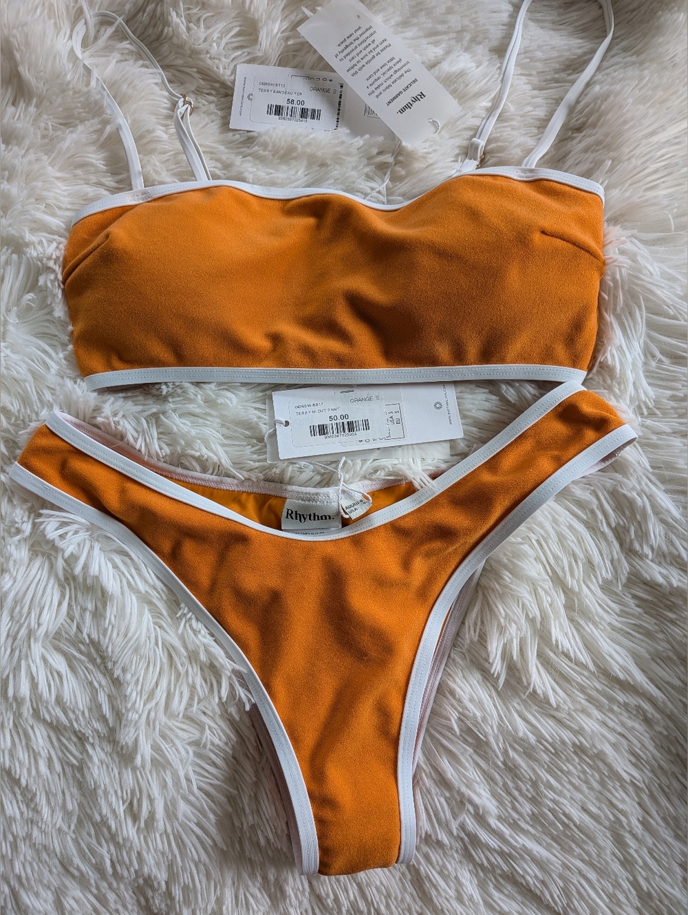 Rhythm Orange Terry Bikini Set with White Trim NWT!